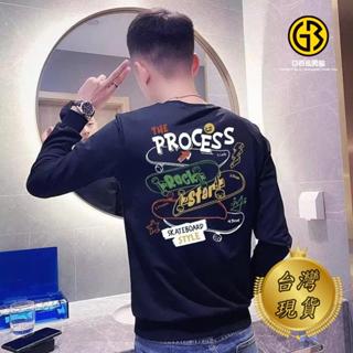 GB男裝 臺灣現貨 長袖男 圓領衛衣男春秋季美式潮牌重磅情侶裝外套男生長袖t恤打底衫衣服
