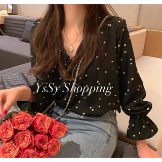 YsSy Shopping 春季新款 法式 愛心 荷葉袖 上衣 甜美 氣質 約會 衫