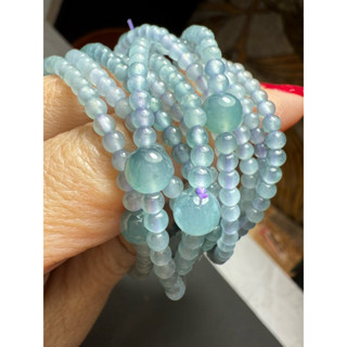 玻璃種藍水翡翠珠串手繩