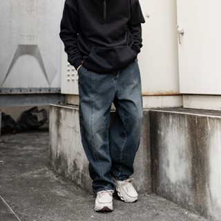 【SEMPLICITA】 韓國 日系 重磅 水洗 仿舊 微淤 立體 剪裁 寬版 牛仔褲 男女不拘 牛仔長褲