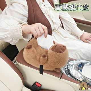 【臺灣出貨】卡皮巴拉汽車面紙盒 汽車衛生紙盒 車載衛生紙盒 紙巾盒 可愛毛絨水豚汽車抽紙盒 多功能掛式紙巾盒