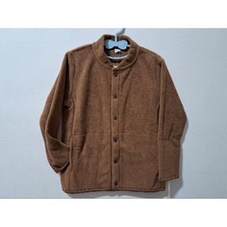 全新現貨，日本MUJI 無印良品 品牌，童裝 摩卡棕色 文青風格 輕盈保暖 聚酯纖維絨毛刷毛立領長袖開襟外套 110cm