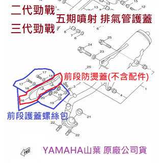 山葉 原廠 二代 勁戰 5期噴射 三代 新勁戰 1CJ 排氣管前段護蓋 全組 墊片 螺絲 防燙螺絲 前段防燙蓋零件 整組