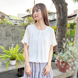 【Hana Mokuba】花木馬日系女裝蝴蝶結領口蛋糕袖雪紡上衣