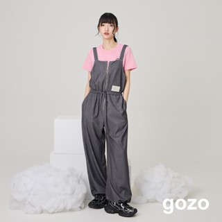 【gozo】拉鍊縮腰柔軟仿牛仔吊帶褲(深灰/深藍 F) | 女裝 顯瘦 休閒