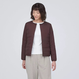 MUJI 無印良品【全新、紫紅M.XL】 女👩輕量羽絨抗靜電內裡無領外套