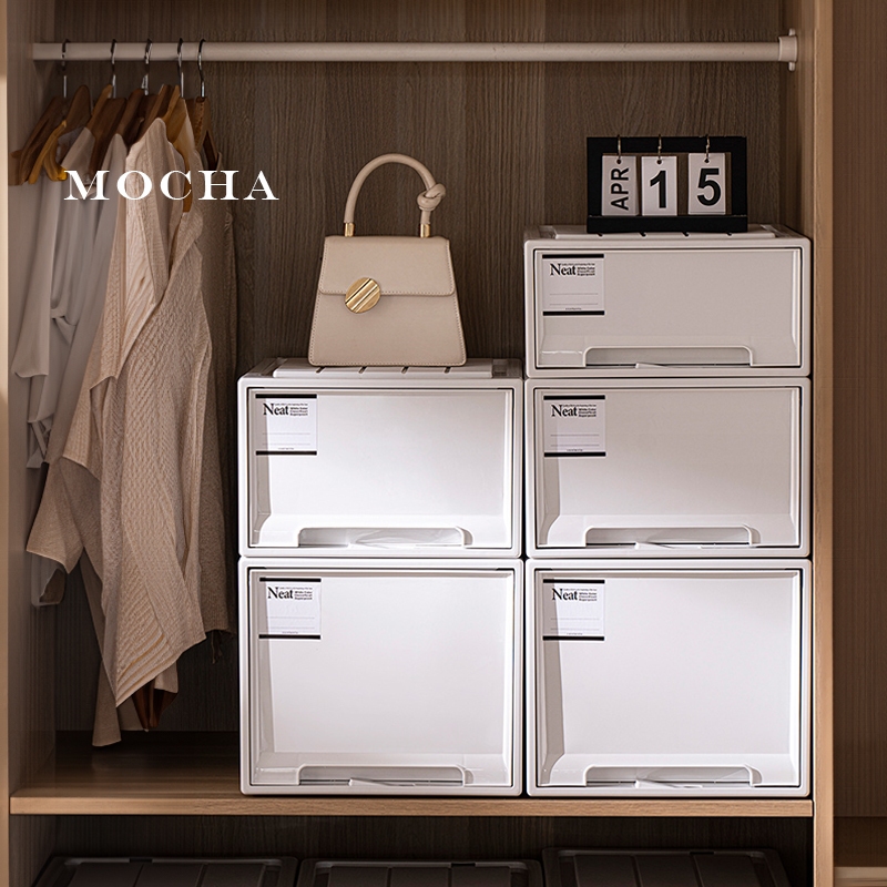 Mocha♡日式抽屜式收納盒♡抽屜式防塵箱 無印風 抽屜收納盒 可疊加 加厚衣物收納箱 收納箱 抽屜 衣櫃收納 整理箱