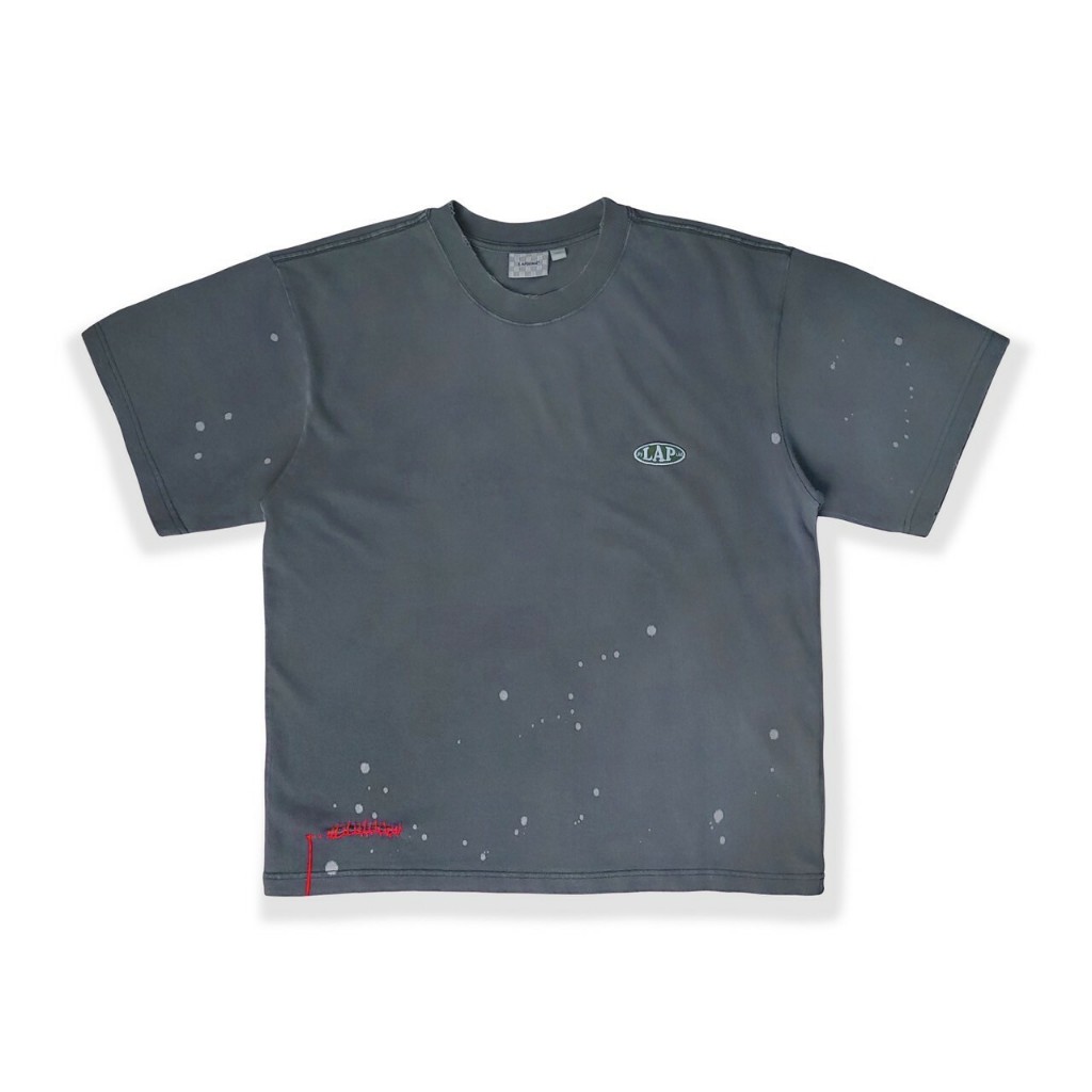 LAPRIMA 水洗縫線潑墨刺繡胸章圓領短Tee