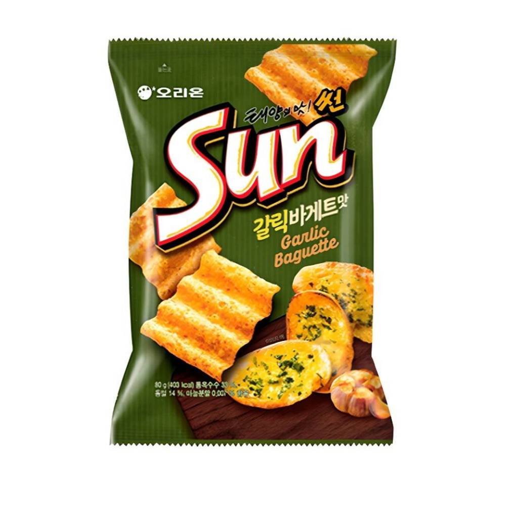 ⏰現貨 ORION 好麗友Sun波浪玉米脆片 大蒜麵包/香辣 80g