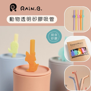 RAiN.B.雨林寶貝 環保吸管透明矽膠吸管彎吸動物造型兒童吸管5入組附清潔刷 派對吸管 兒童吸管 食品級鉑金矽膠