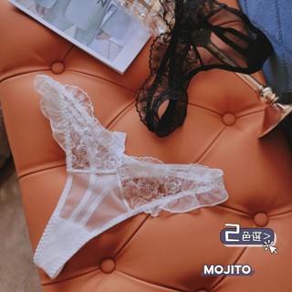 「MOJITO」嫻靜悅目‧浪漫花邊薄蕾絲低腰內褲少女性感美臀透視網紗誘惑丁字褲(2色選) S-XL