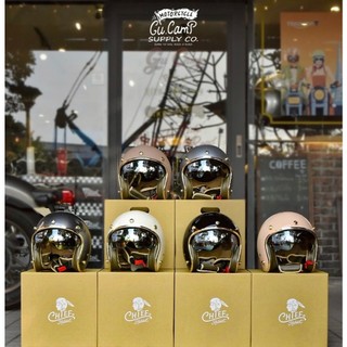 GU CAMP騎士部品（現貨）Chief 酋長安全帽 Demeter內建鏡片素色款 復古 小帽體 3/4 安全帽 金邊