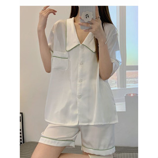 「 夏夏XIAXIA 」韓系ins風短袖睡衣套裝女 冰絲短袖短褲女士睡衣套裝 夏季翻領家居服可外穿上衣 女生家居服睡衣女
