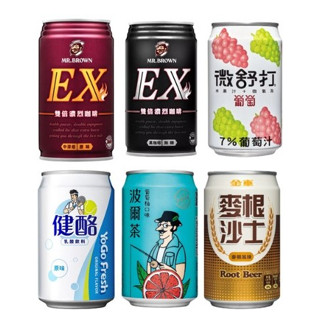 伯朗EX雙倍濃烈咖啡(中烘焙)/黑咖啡(無糖)健酪 波爾茶葡萄柚口味 麥根沙士 微舒打葡萄果汁汽水【超取上限12瓶】