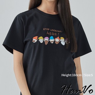 【HanVo】可愛七矮人印花棉質上衣 吸濕排汗透氣T恤 休閒上衣 韓系女裝 女生衣著 A01-0162