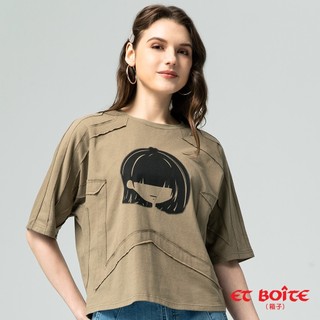 BLUE WAY ET BOiTE 箱子 - 女款 LIZ大頭噴印星形剪裁短TEE(綠)