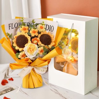💐畢業花束 臺灣出貨💐手工毛線針織花 玫瑰花束 向日葵花束 教師節花束 成品 中考畢業季 送同學 送老師 送媽媽禮物