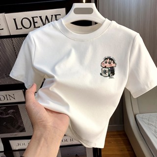 人手一件！蠟筆小新 短板上衣 白色短板 短袖短t 韓系短版 厚磅短t 短板 短版 正肩衣服 辣妹上衣 小眾設計 夏天穿搭
