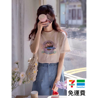 DREAM COLOR KR 一件免運 韓國代購 正韓女裝 色彩車子字母印花舒適短袖上衣 0410