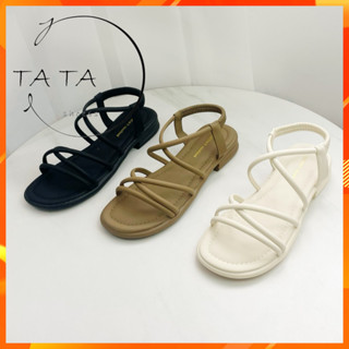 TATA【現貨➕預購】夏季最新款 仙女法式風 海邊度假沙灘涼鞋 平底羅馬涼鞋 平底涼鞋 百搭涼鞋 鬆緊帶方便穿脫低跟涼鞋