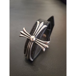CHROME HEARTS 925純銀 大十字架真皮手環