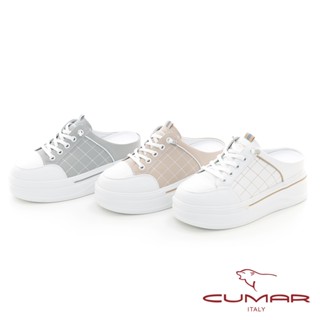 【CUMAR】車格厚底臺真皮後空懶人休閒鞋725-118