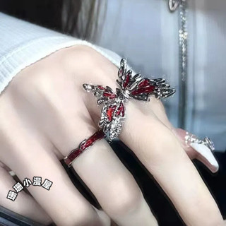 【限時 免運】紅色滴油 蝴蝶戒指 女 ins小眾設計高階感 開口 可調節 指環 個性 食指戒 配飾配件 cos周邊 飾品