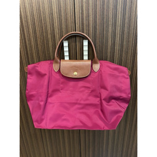 LONGCHAMP Le Pliage 短把摺疊水餃包(中/桃紅) 二手