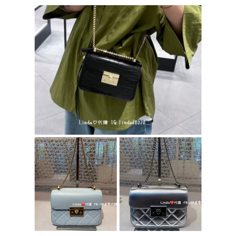 Linda❤️代購 Charles & Keith 小CK 鱷魚紋 鍊條 掀蓋 金扣 斜背包 CK2-80700998