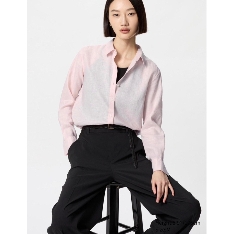 全新現貨 Uniqlo 特級亞麻襯衫 女裝 長袖 粉色 475647