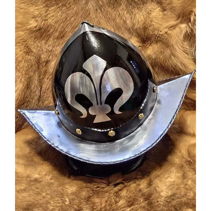 larp中世紀世紀帝國西班牙鳶尾花船盔morion板鴨盔 征服者頭盔真人可穿包郵