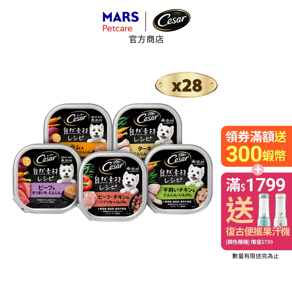 【Cesar西莎】 自然素材狗餐盒 28入 (85g/入) 多口味 寵物 狗罐頭/濕糧 無穀 成犬專
