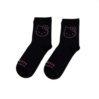 ［全新］Hello Kitty 超人少女 Sanrio三麗鷗卡通凱蒂貓黑色短筒襪 22～24cm 學生襪可愛卡通襪子短襪