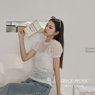 Space Picnic｜細褶蕾絲透膚短袖上衣-3色【2503239】