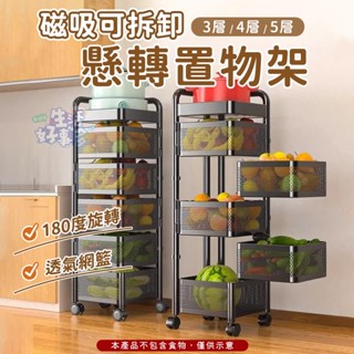 加粗管徑🍒磁吸可拆卸旋轉置物架🍒置物架 廚房置物架 旋轉架 收納架 廚房收納架 帶輪子免安裝 方形果蔬置物