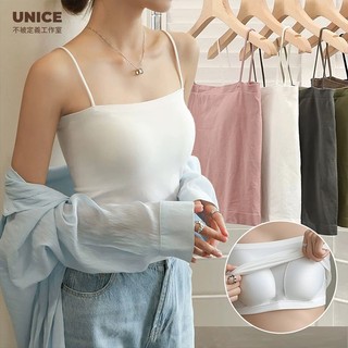 【UNICE】100kg內可穿 夏日穿搭 細肩帶bra top 加大碼百搭小可愛 含胸墊平口背心 罩杯背心 A240