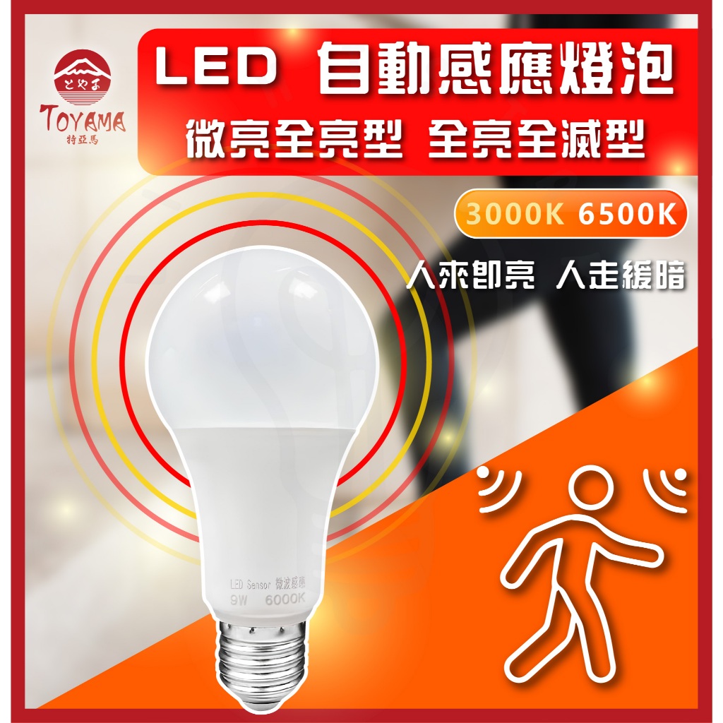 特亞馬 全亮全滅 微亮全亮 2W-9W / 12W LED 雷達微波感應燈泡 E27 燈泡 微波感應 動感應