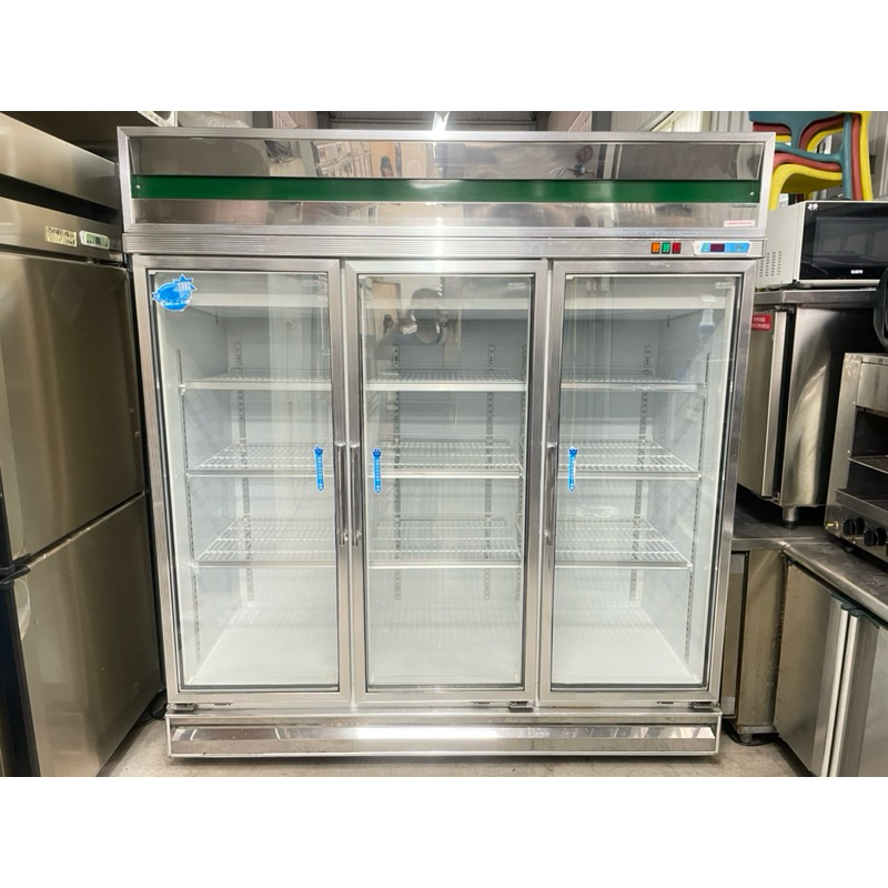 【上豪冷凍餐飲設備】三門玻璃冷藏風冷冰箱220V.營業用.二手.中古