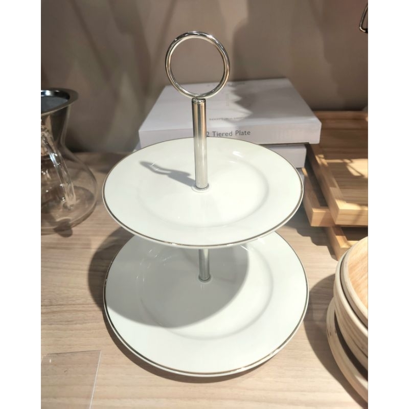 大創 DAISO THREEPPY 質感生活餐具 英式下午茶點心盤 雙層餐盤 手提點心盤 展示盤 蛋糕盤 純白點心托盤