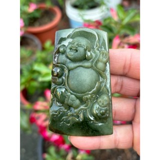 (天然翡翠A貨)緬甸藍水 歡喜笑彌勒 吊墜掛件項鍊