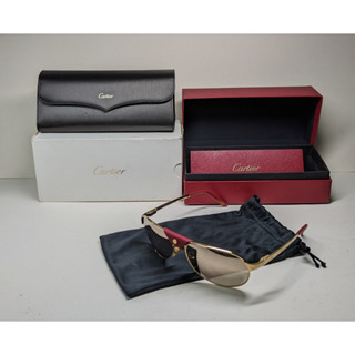 Cartier 卡地亞太陽眼鏡 太陽眼鏡Santos-Dumont Red/Gold 130 紅/金 眼鏡外觀 97新