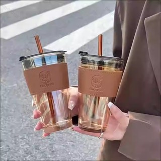 【全場客製化】玻璃杯 吸管玻璃水杯訂製logo 高顏值 咖啡杯皮套 雙飲杯子 印字開業禮品贈品