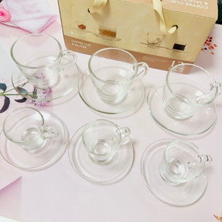 臺灣玻璃 臺玻玻璃杯 咖啡杯盤組（12件）2款6組耐熱玻璃杯 茶杯組 義式咖啡杯 簡約清透玻璃杯