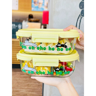 「肥貓雜貨舖」新鮮貨🥳綠喵保鮮玻璃飯盒 便當盒 保鮮湯碗 密封盒 可微波 午餐盒 上班 學生 家用皆可 現貨