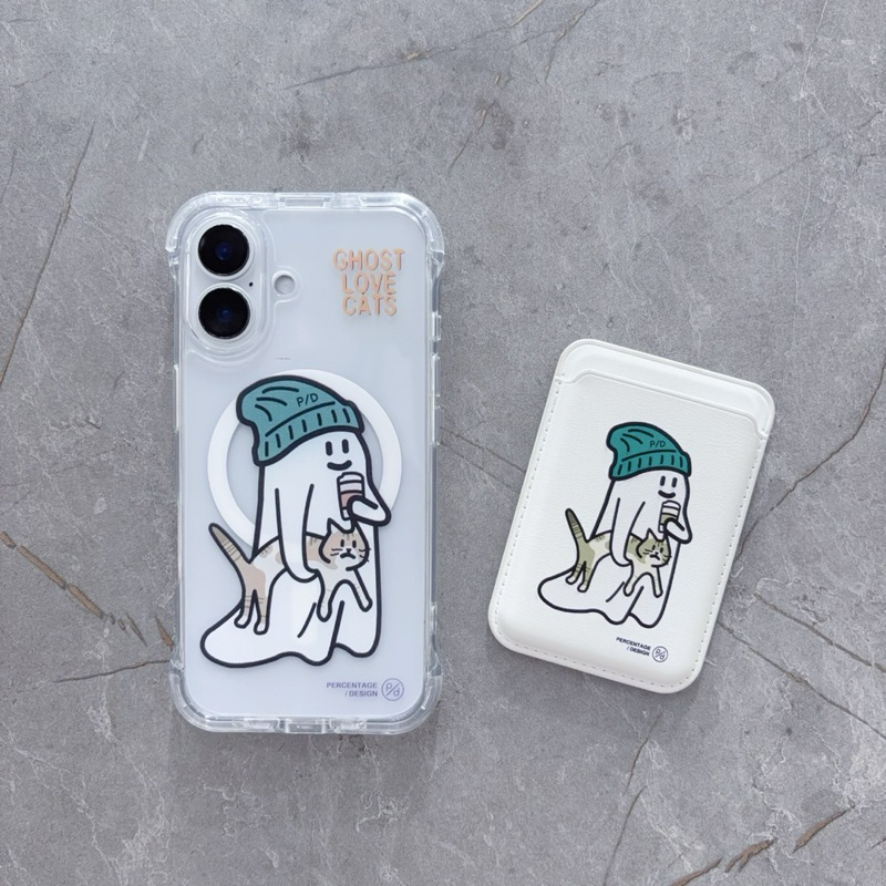 𝐈𝐑𝐎𝐍 ⎊ Percentage 幽靈系列 四角支架防摔殼 "綠貓🐈" MagSafe iPhone 手機殼