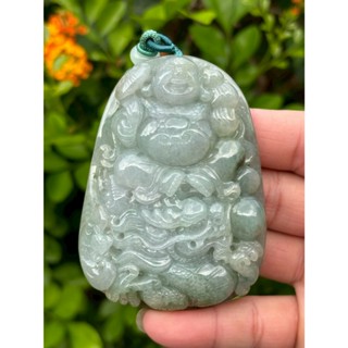 (天然翡翠A貨)淡藍綠 乘龍彌勒佛 吊墜掛件項鍊
