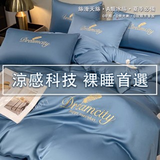 🔥臺灣出貨🔥 高階雙面冰絲刺繡四件組 涼感床包組 床單組 夏季涼被 薄被套 親膚絲滑裸睡 冰絲被單 保潔墊 特大床單床罩