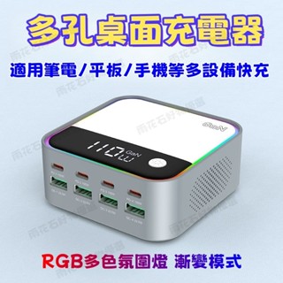 ★現貨+不限時免運★多孔充電器 USB擴充 GAN氮化鎵桌面充電站 120W多孔充電器 手機平板智慧快充 多孔桌面充電器