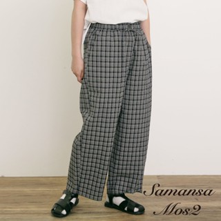 Samansa Mos2 預防紫外線-抓皺感鬆緊腰綁帶格紋長褲(0F000799010)