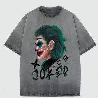 小丑 純棉T恤 重磅oversize水洗做舊短t t恤男短袖美式復古蠟染純棉寬松圓領落肩男